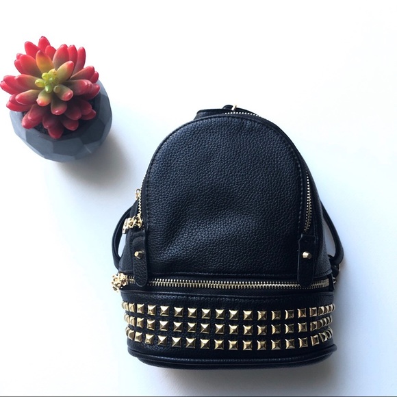 Handbags - Black Vegan leather Mini backpack  gold studs